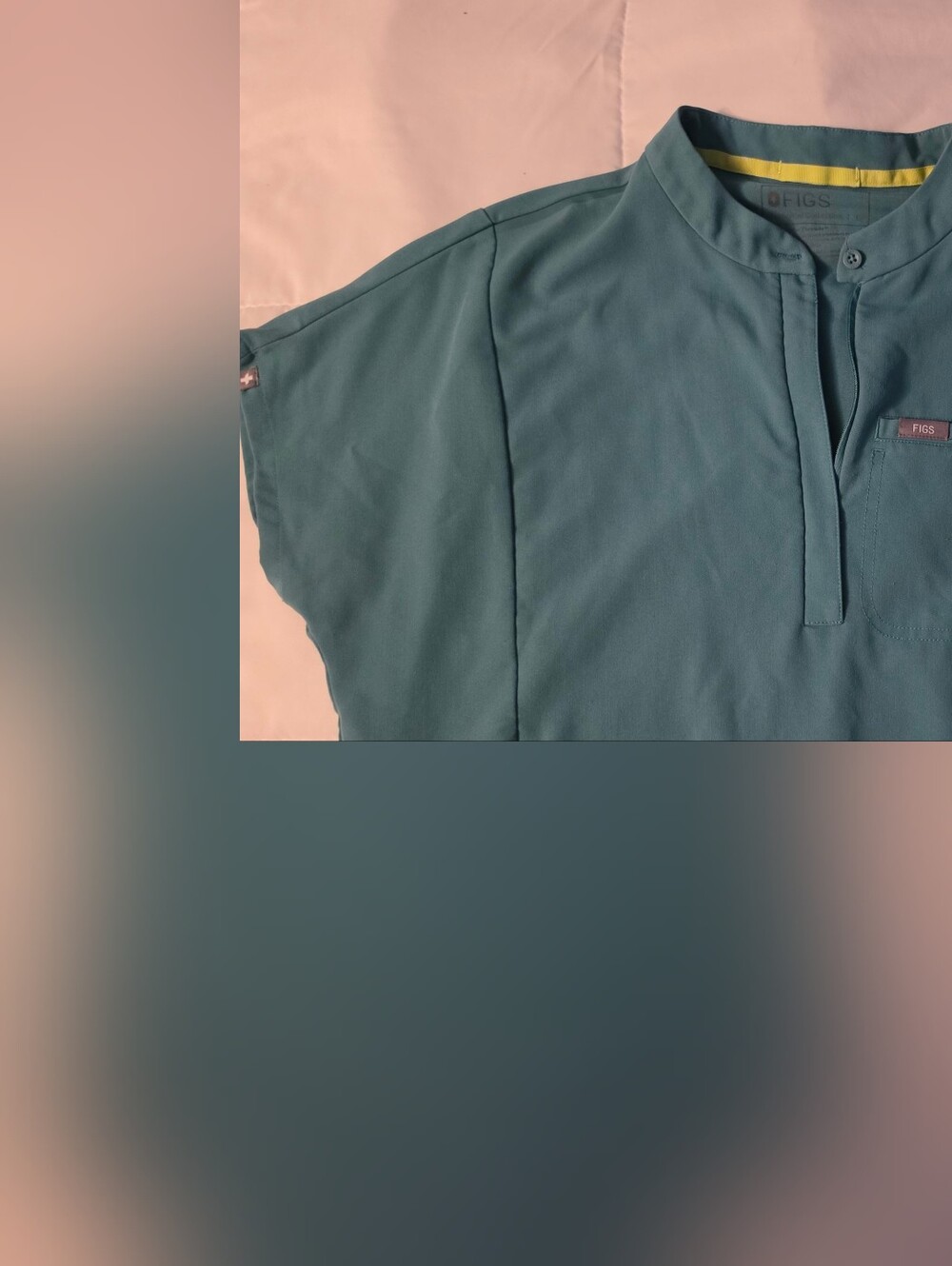 Figs Teal Short-Sleeve Mandarin Collar Scrub Top